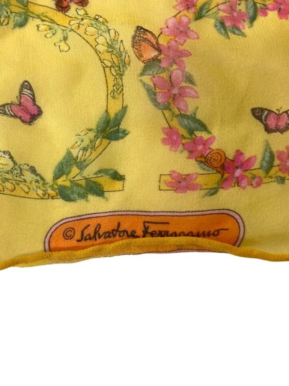 Salvatore Ferragamo - Yellow Pink Green Silk Scarf - Picture 3 of 6
